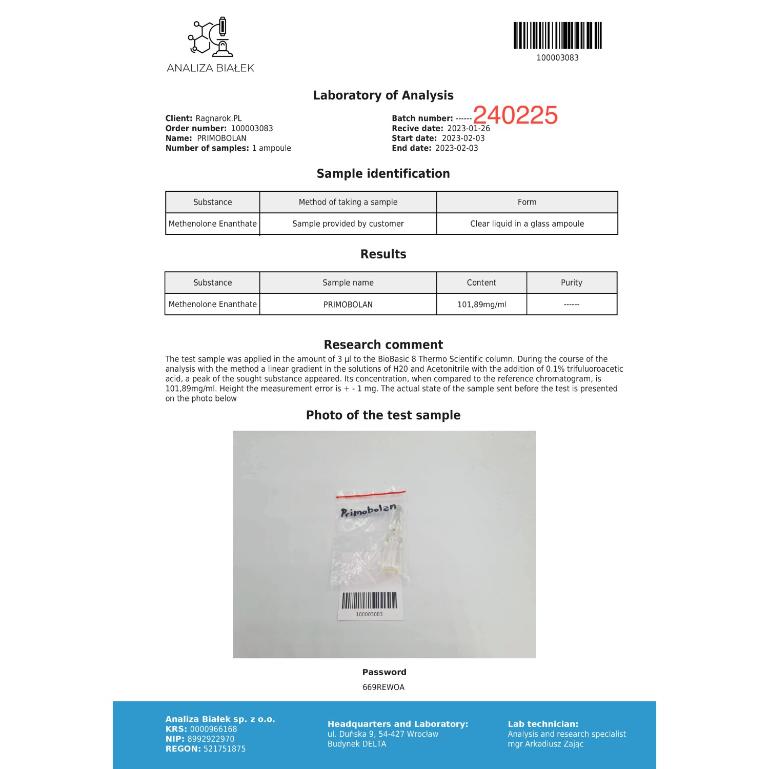 Primos 100 mg/ml (Methenolone Enanthate)