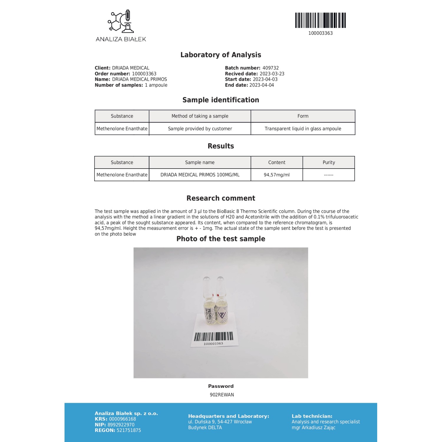 Primos 100 mg/ml (Methenolone Enanthate)