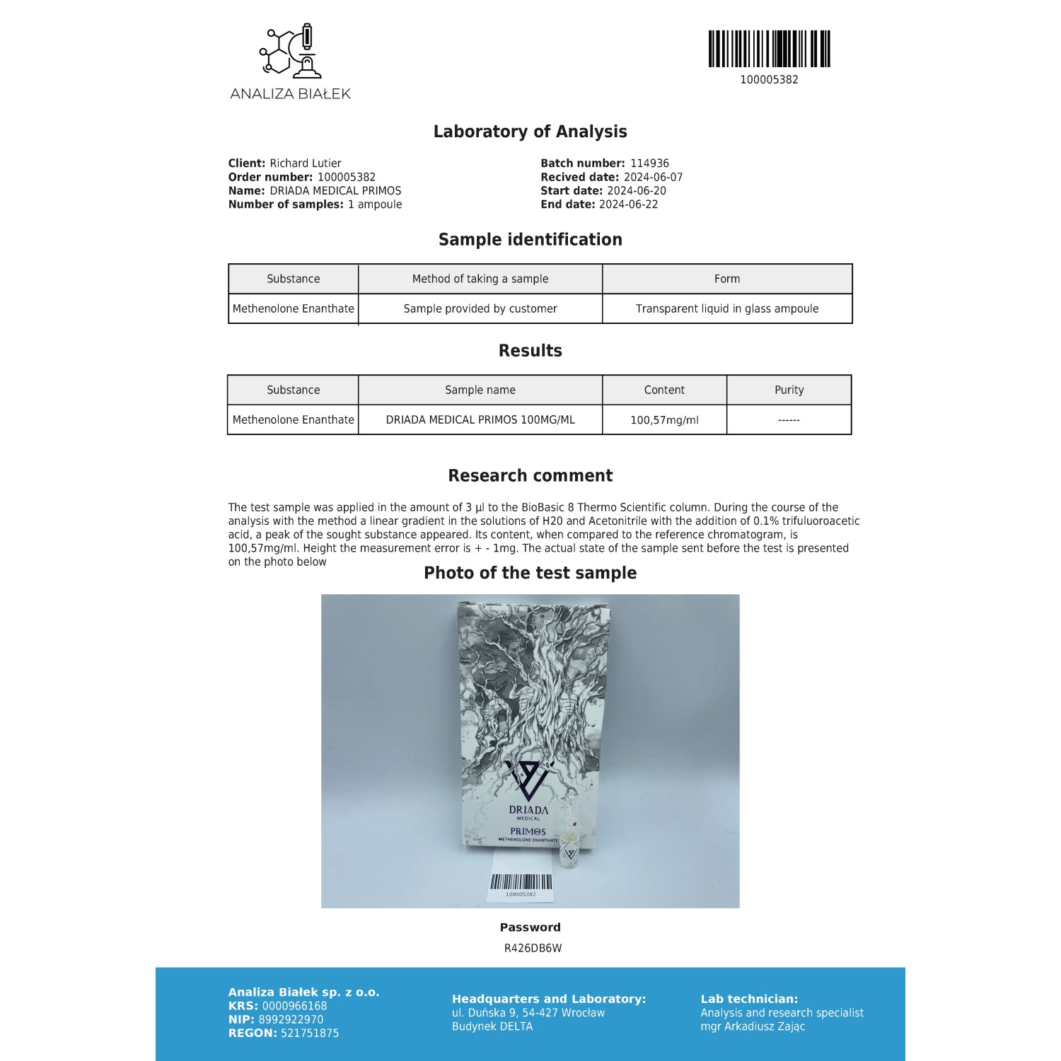 Primos 100 mg/ml (Methenolone Enanthate)