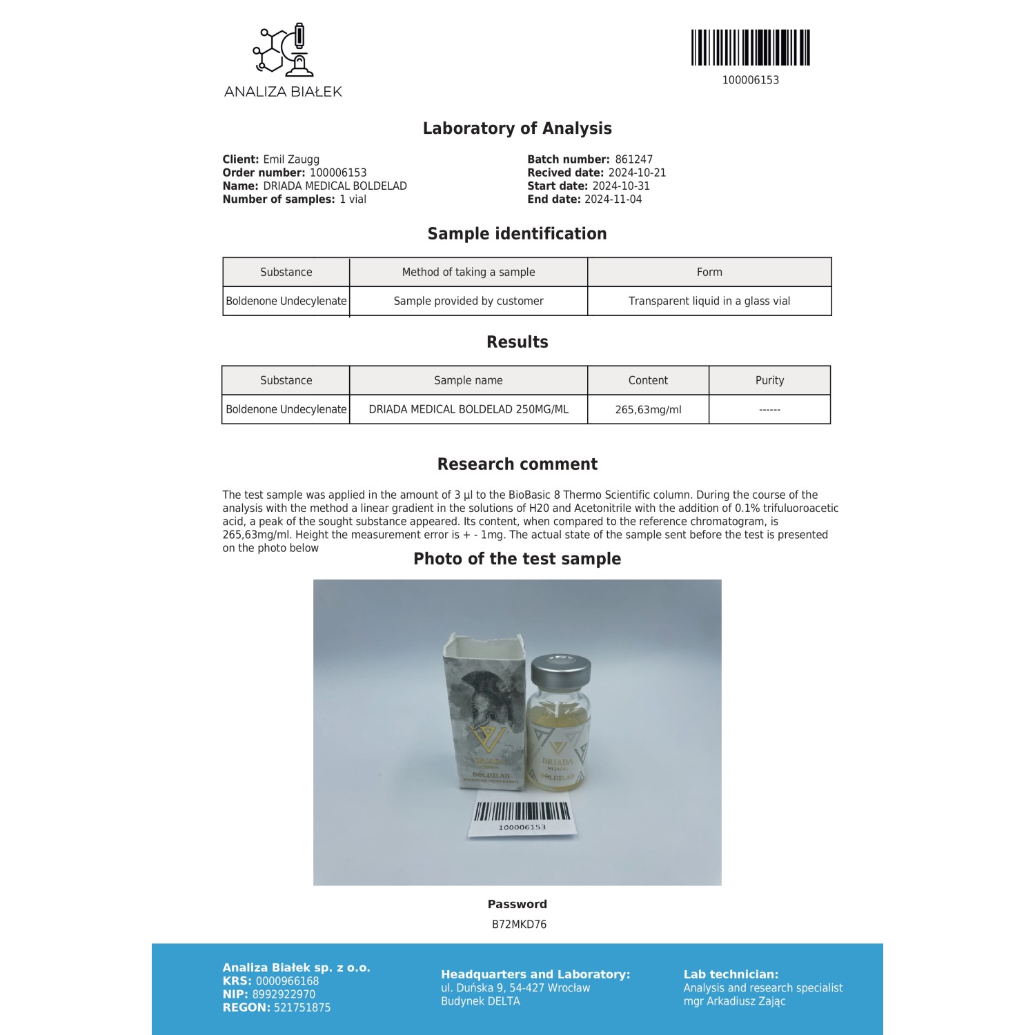 Boldelad 250 mg/ml (Boldenone Undecylenate) 10ml vial