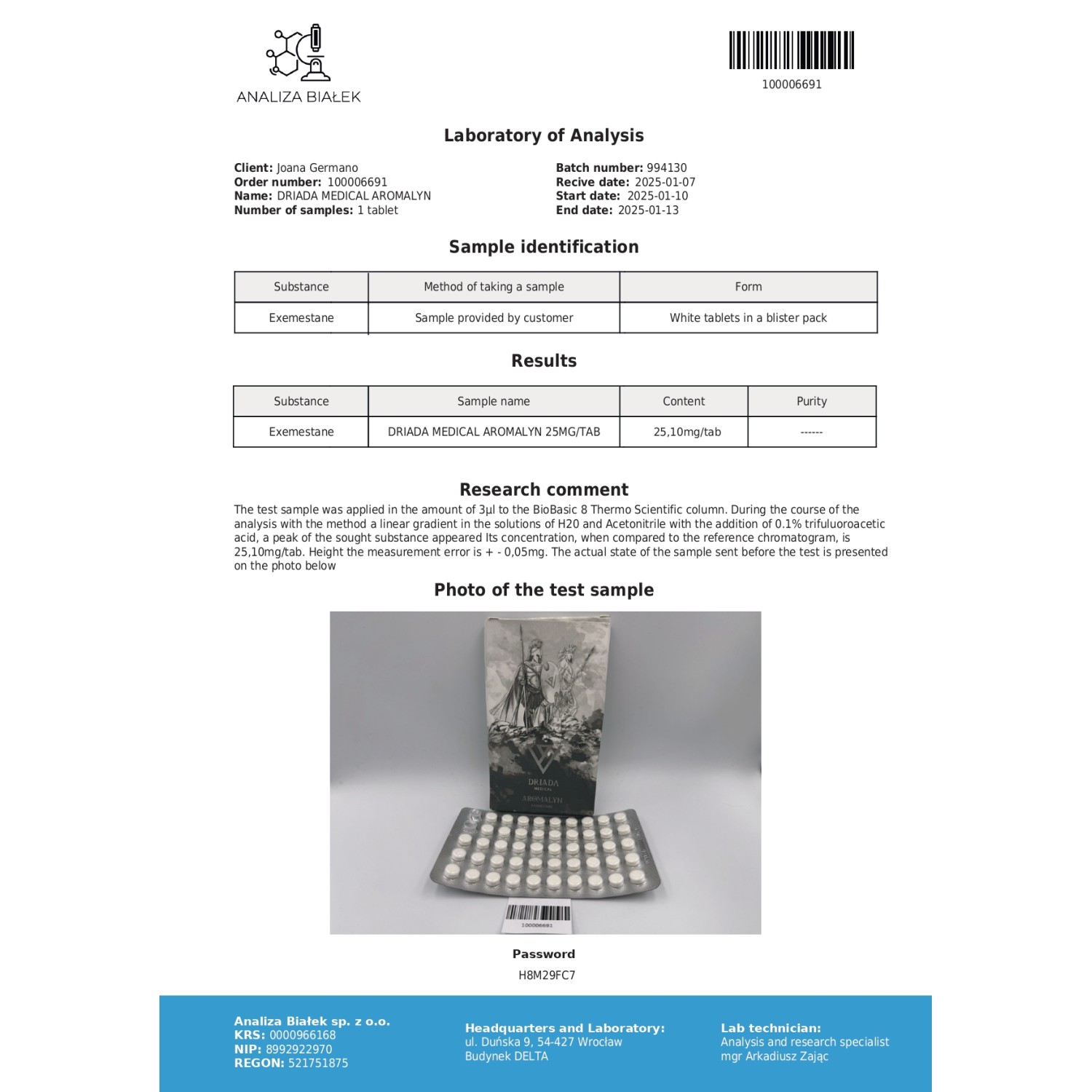 Aromalyn 25 mg (Exemestane)