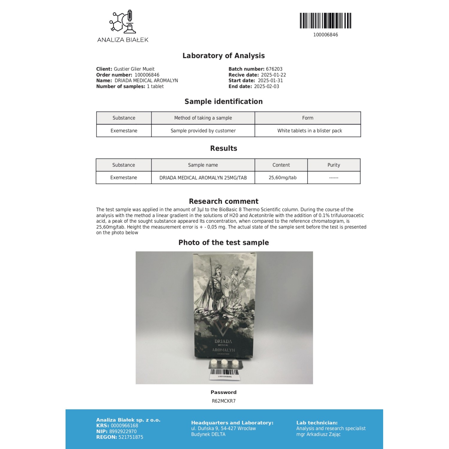 Aromalyn 25 mg (Exemestane)