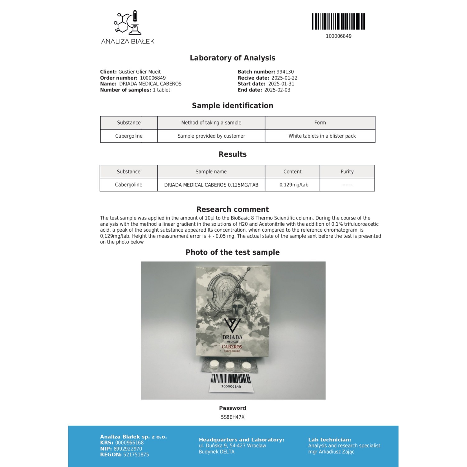 Caberos (Cabergoline) 0.125mg
