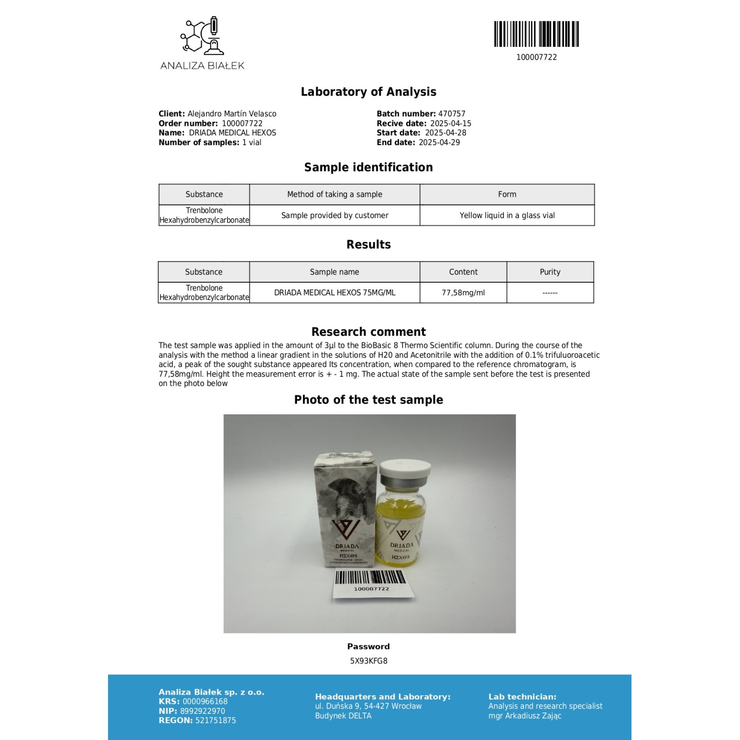Hexos 75 mg/ml (Trenbolone Hexahydrobenzyl Carbonate)