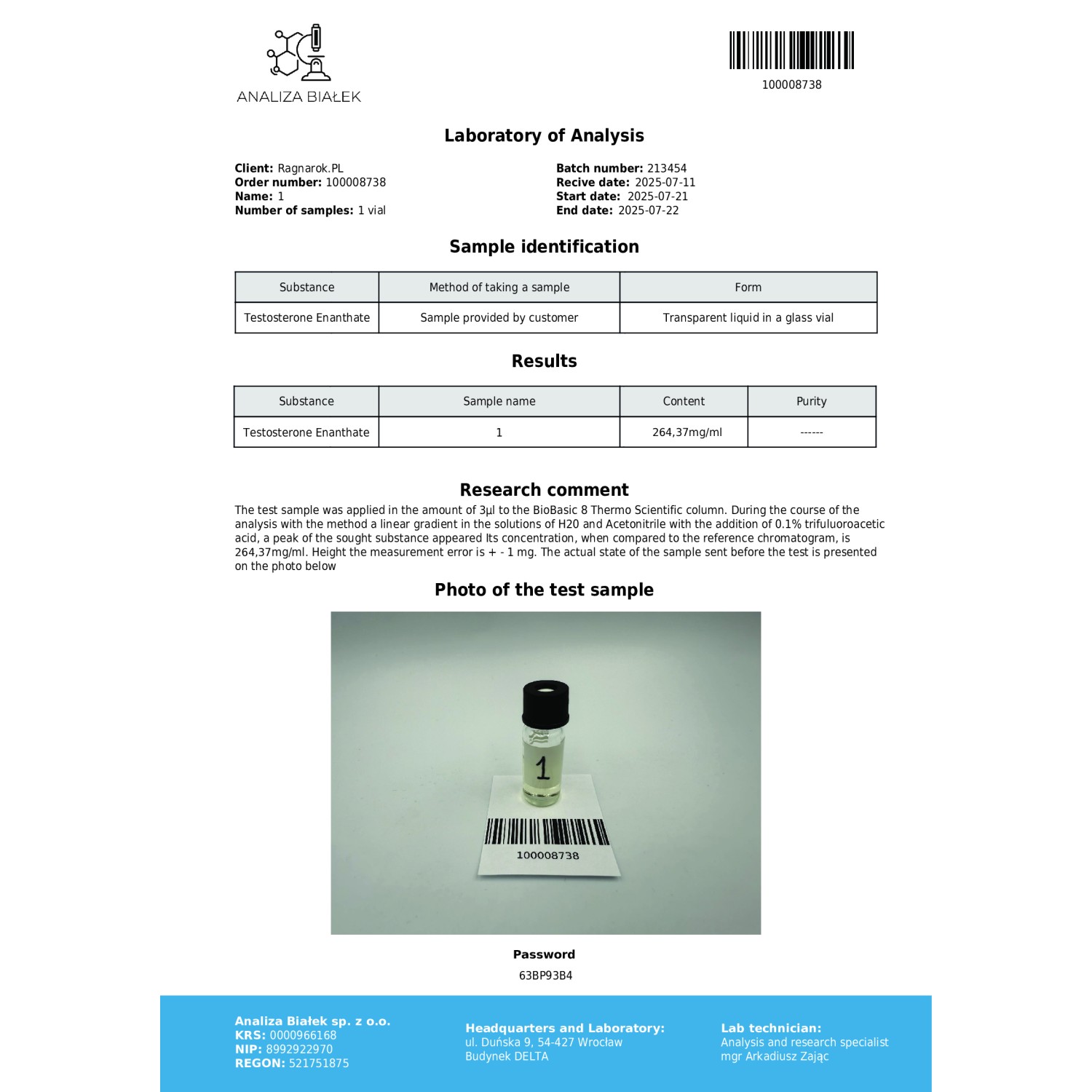 Testos 250 mg/ml (Testosterone Enanthate) 10ml vial