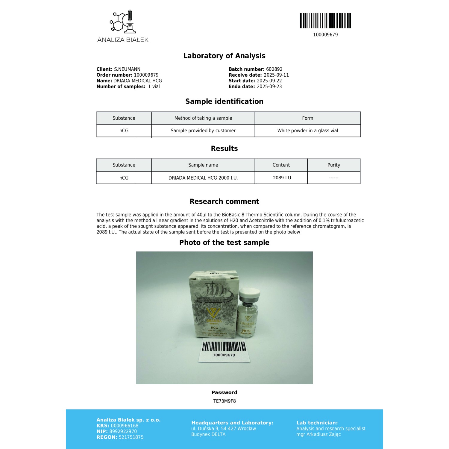 HCG 2000iu (Human chorionic gonadotropin)