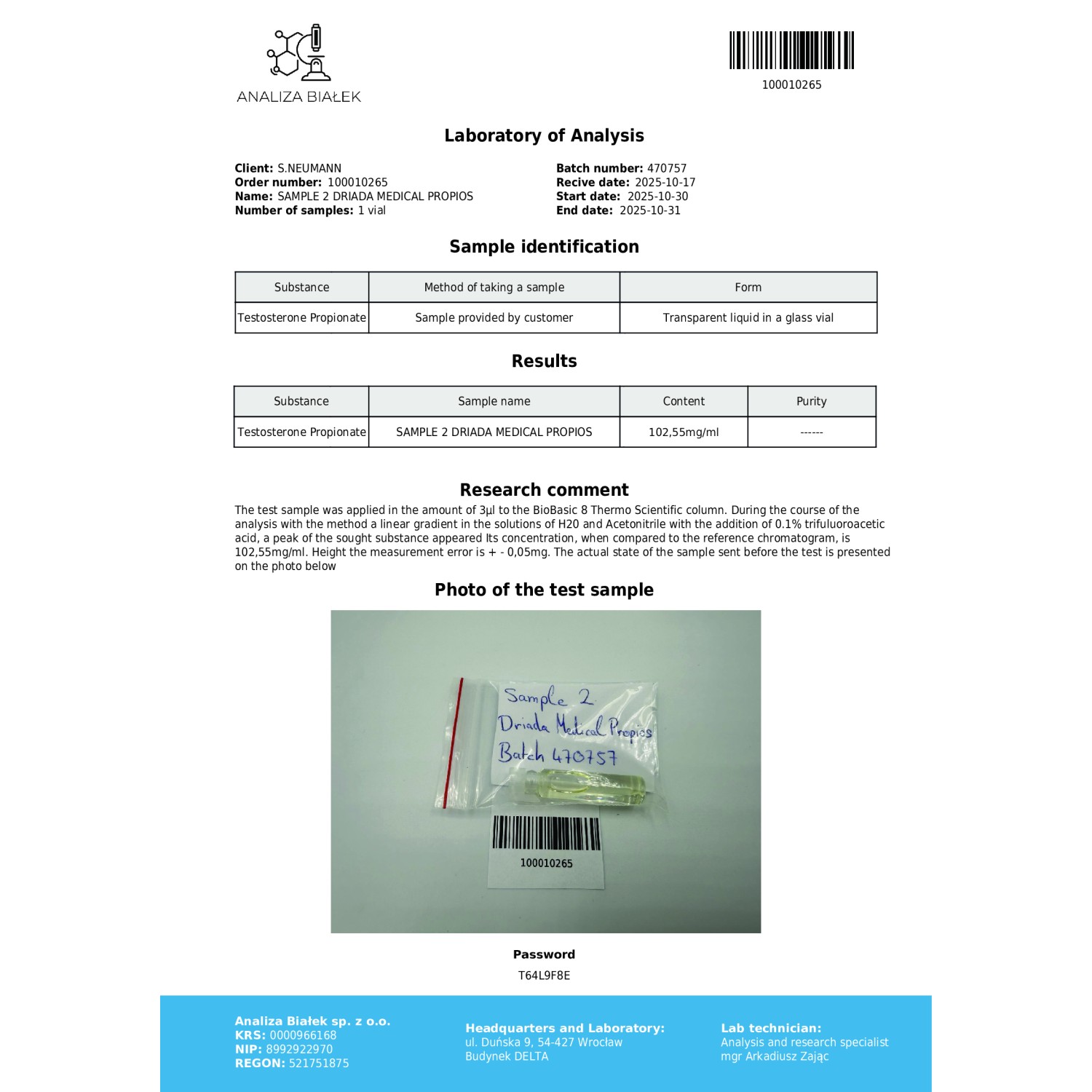 Propios 100 mg/ml (Testosterone Propionate)