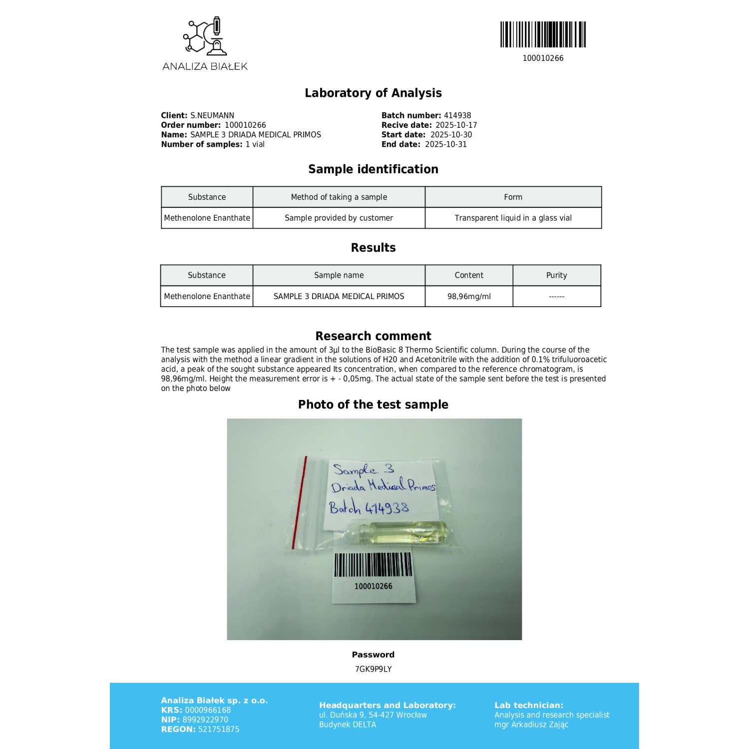 Primos 100 mg/ml (Methenolone Enanthate)