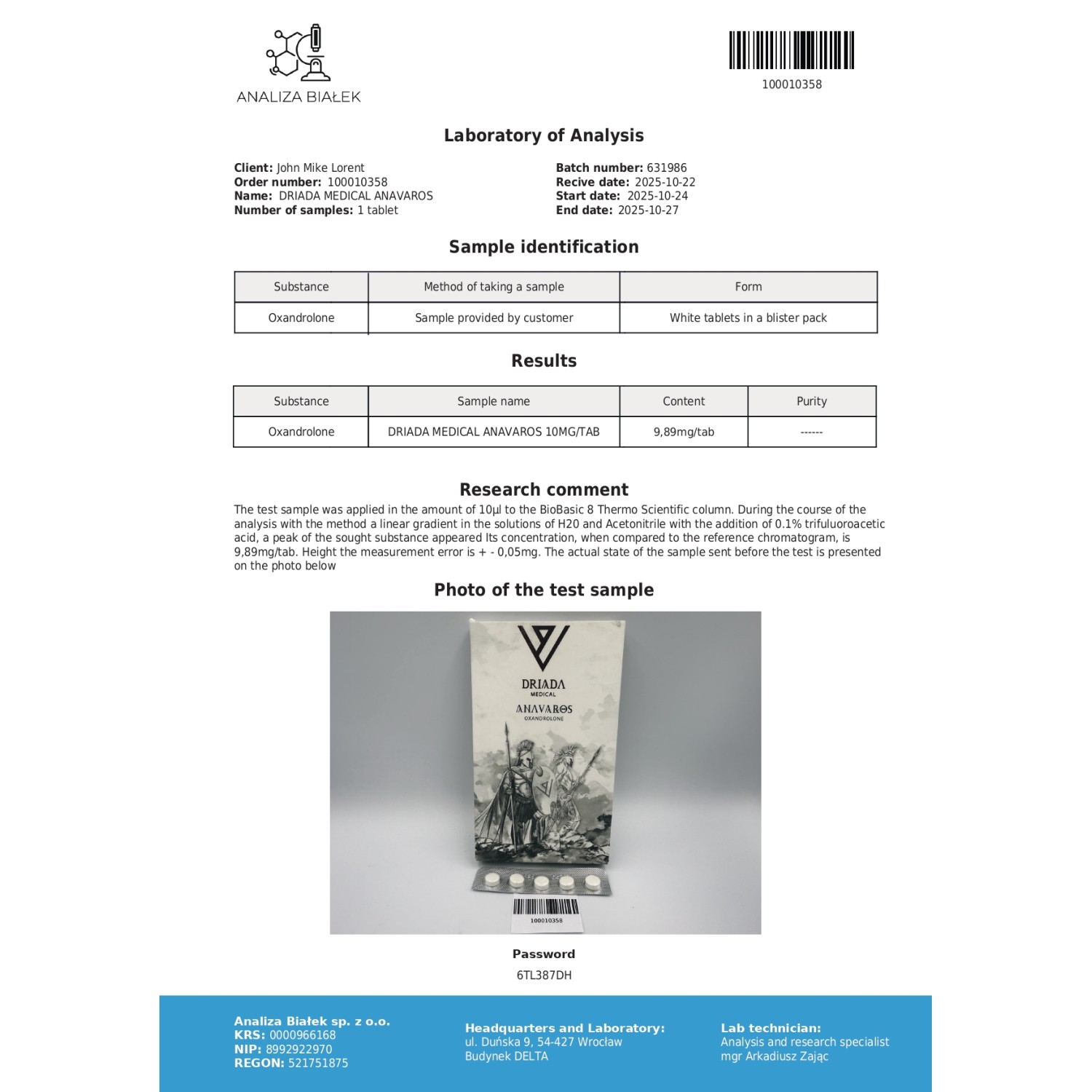 Anavaros 10mg (Oxandrolone)