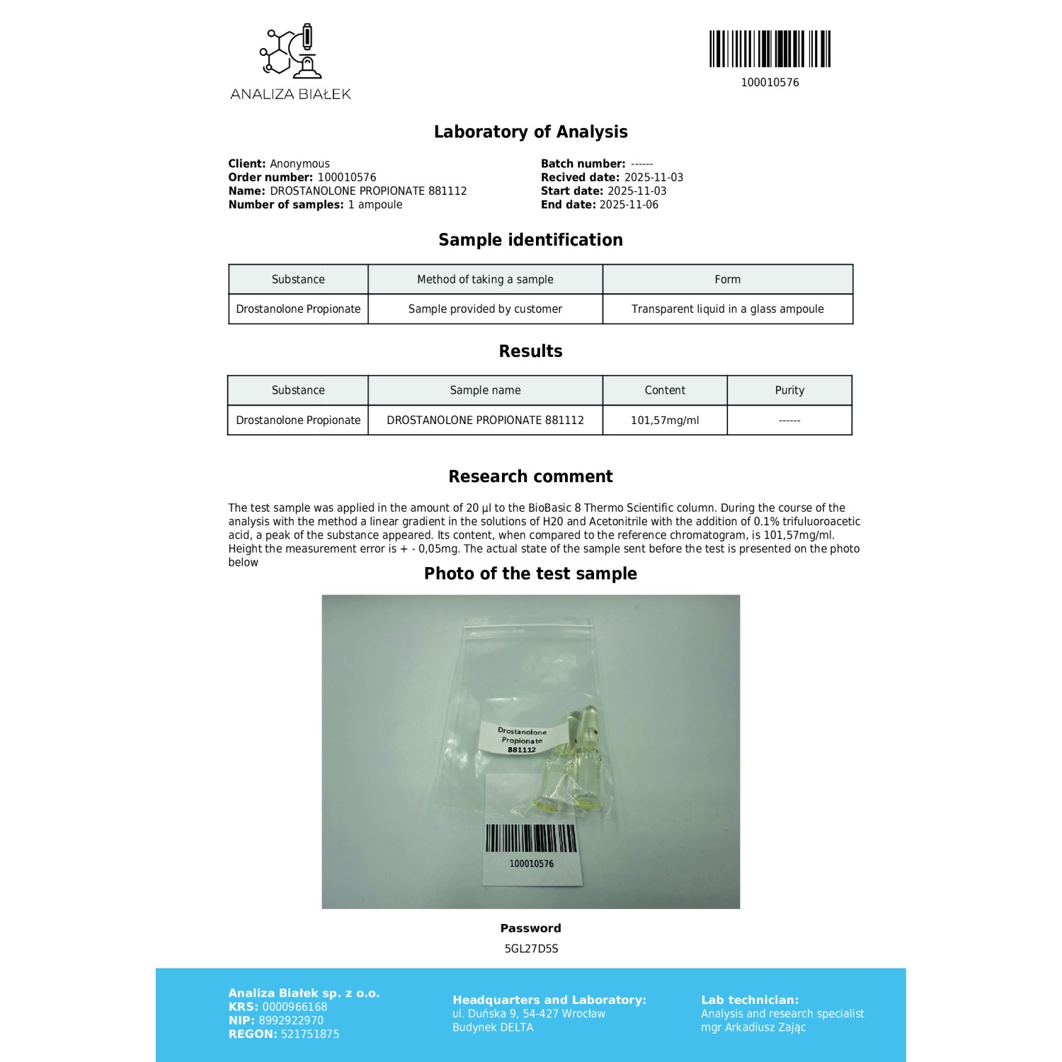 Mastelad 100 mg/ml (Drostanolone Propionate) 10ml vial