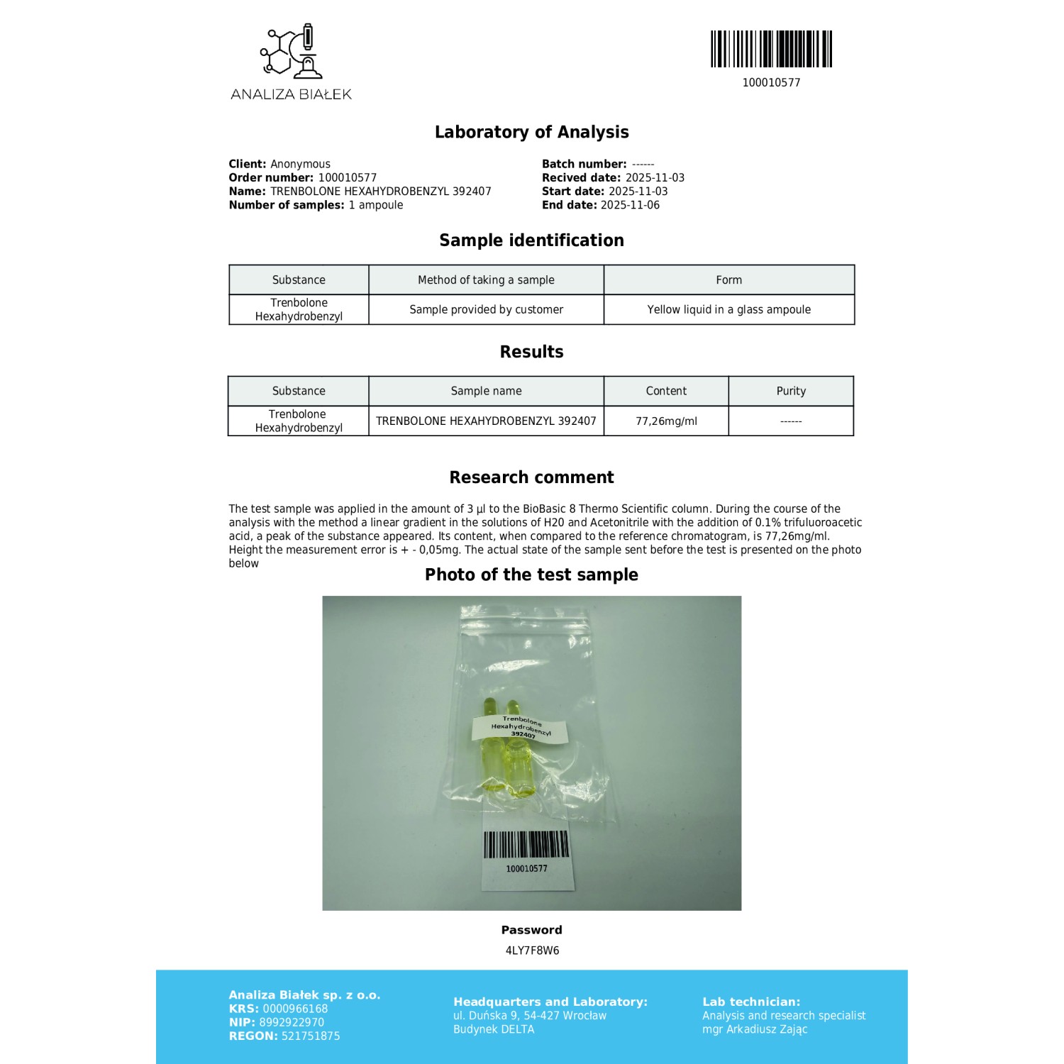 Hexos 75 mg/ml (Trenbolone Hexahydrobenzyl Carbonate)