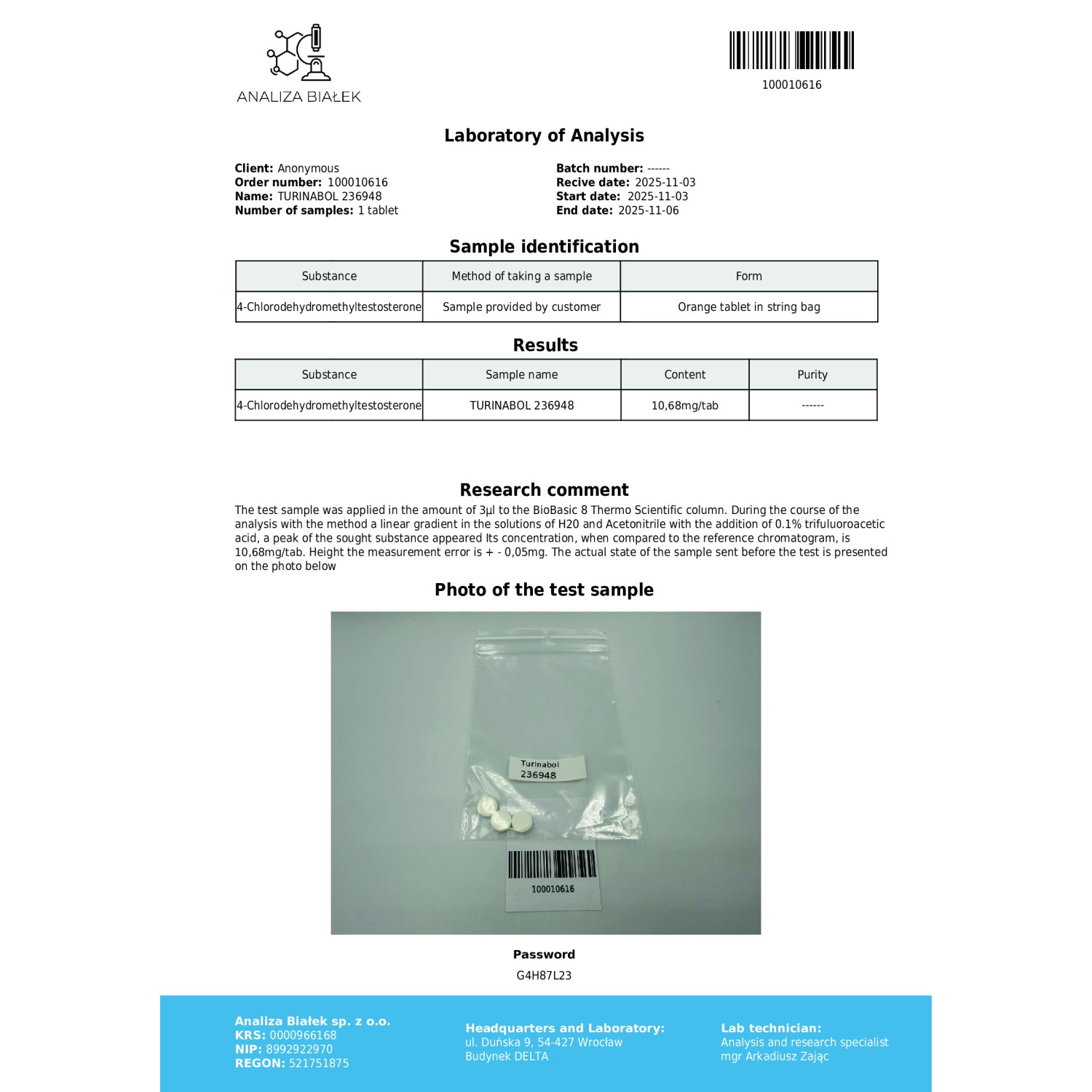 Turinadyn 10 mg (Turinabol)