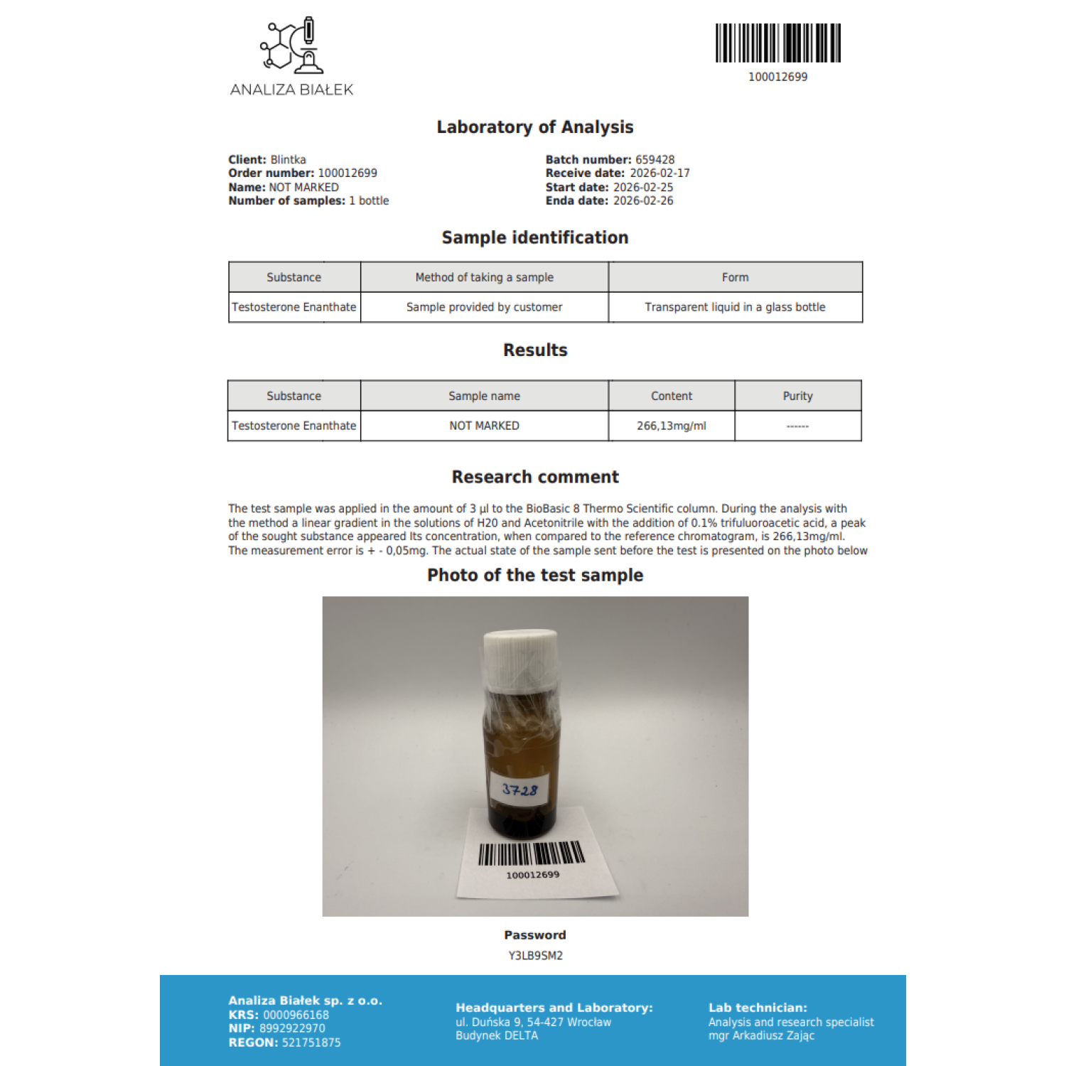 Testos 250 mg/ml (Testosterone Enanthate) 10ml vial