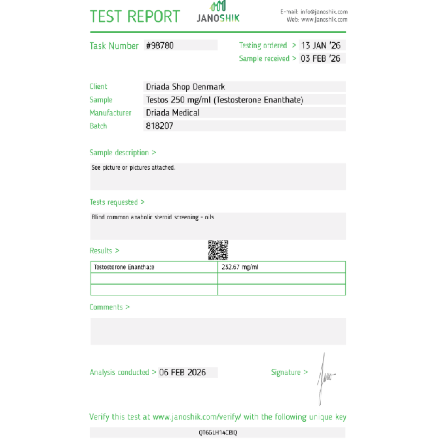 Testos 250 mg/ml (Testosterone Enanthate)
