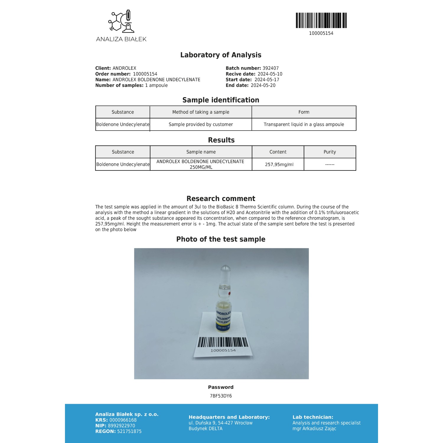 Boldenone undecylenate Vial