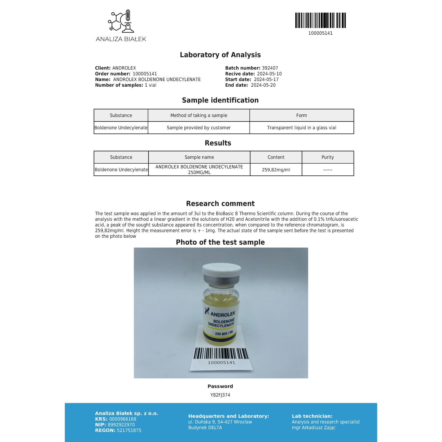 Boldenone undecylenate Vial