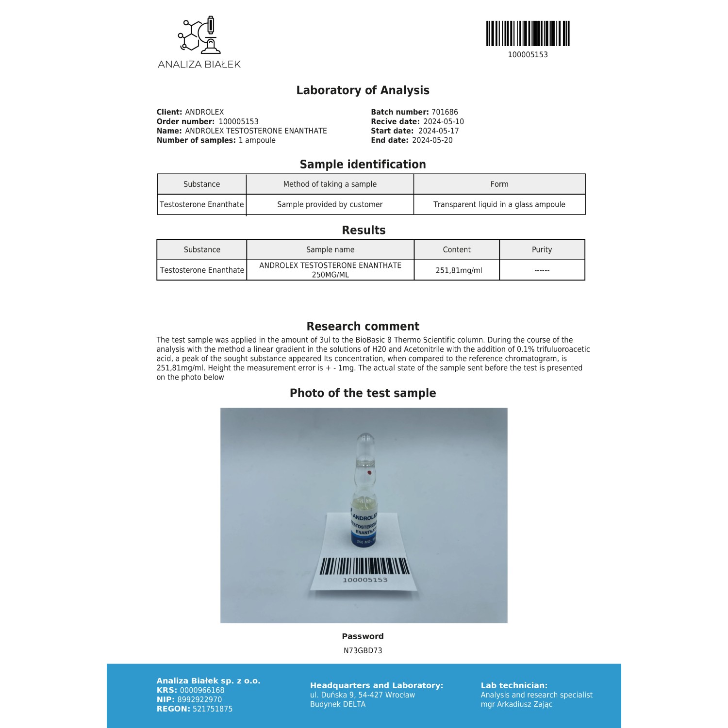 Testosterone enanthate Ampoules