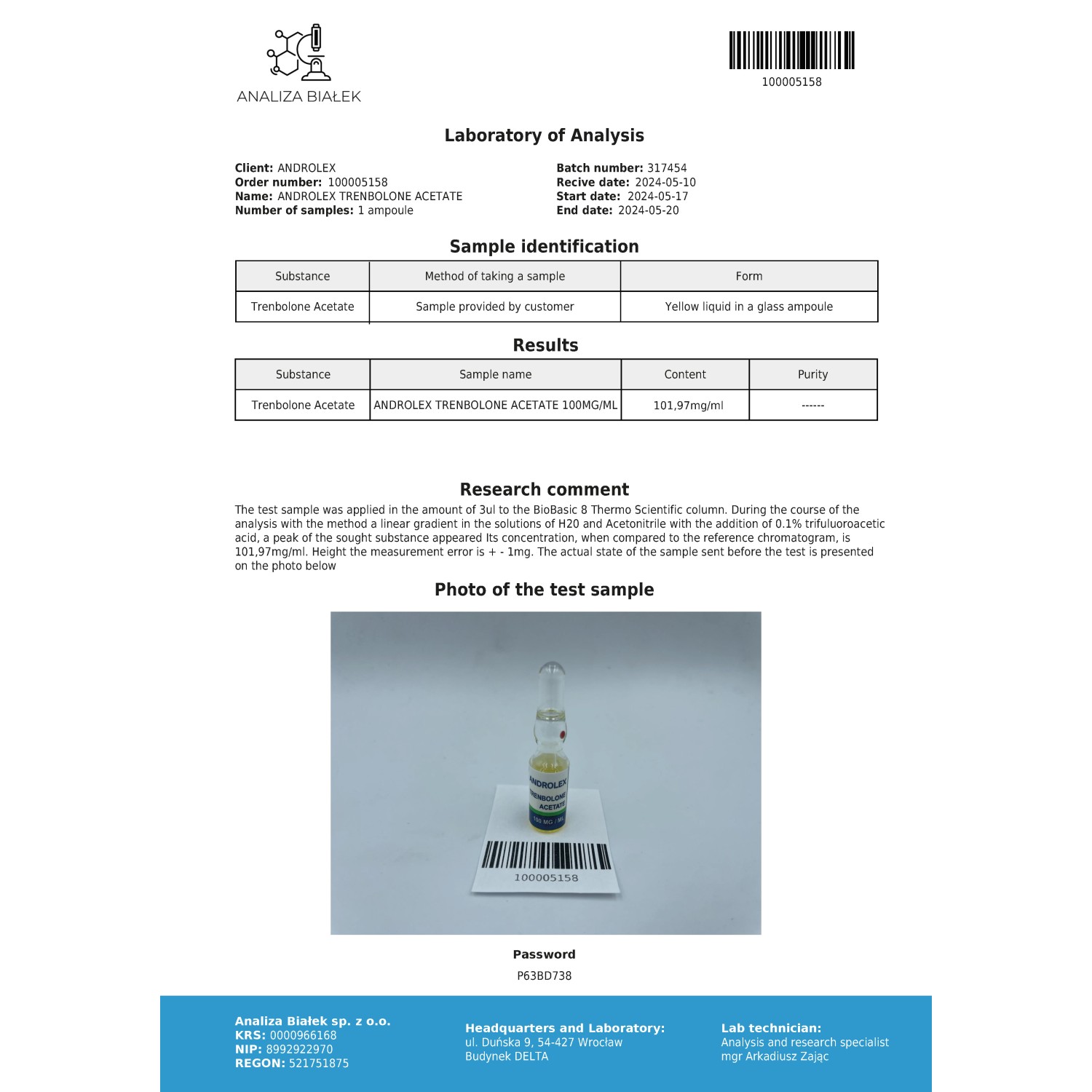 Trenbolone acetate Vial
