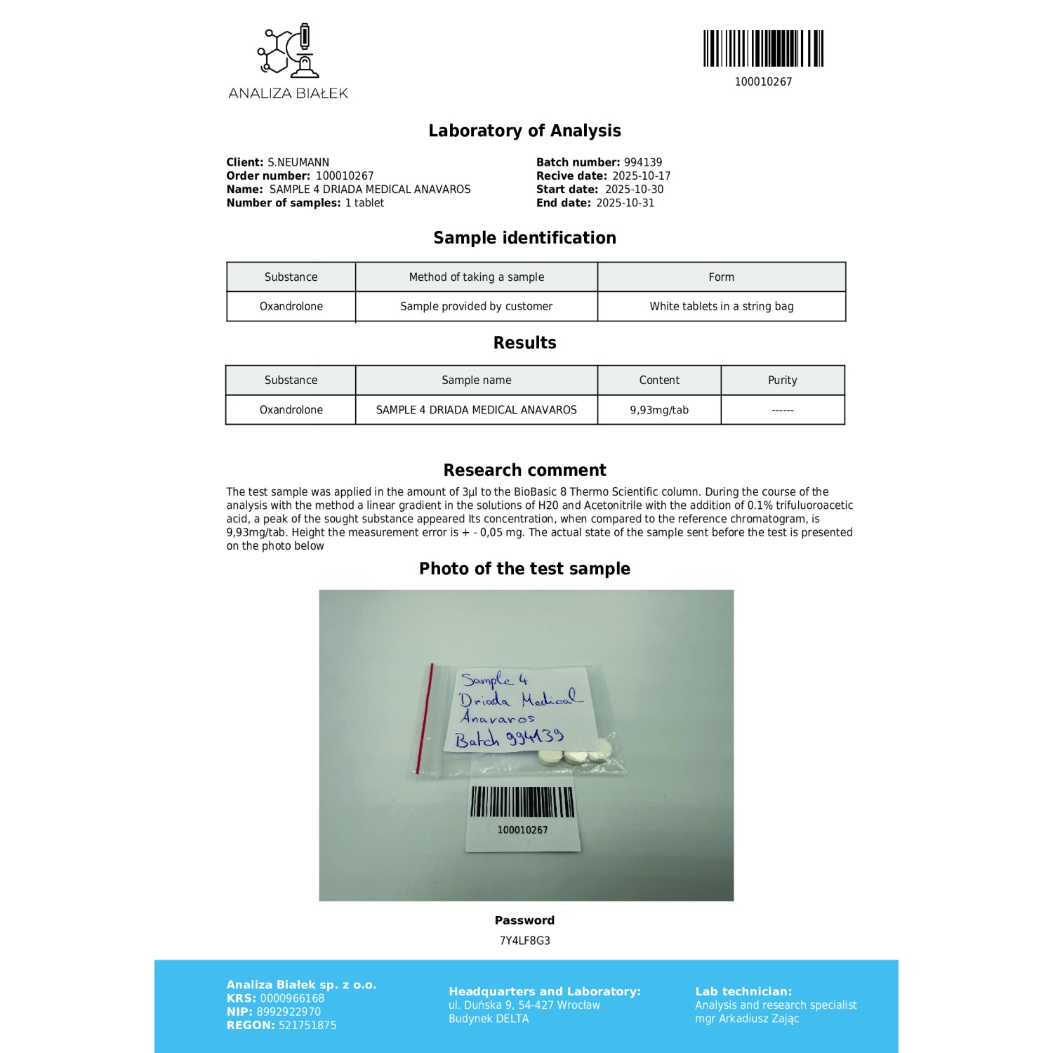 Anavaros 10mg (Oxandrolone)