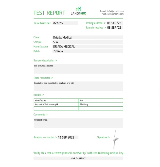 Andarine (S4) - Lab Test (Batch #23735 ) - Sep 2022
