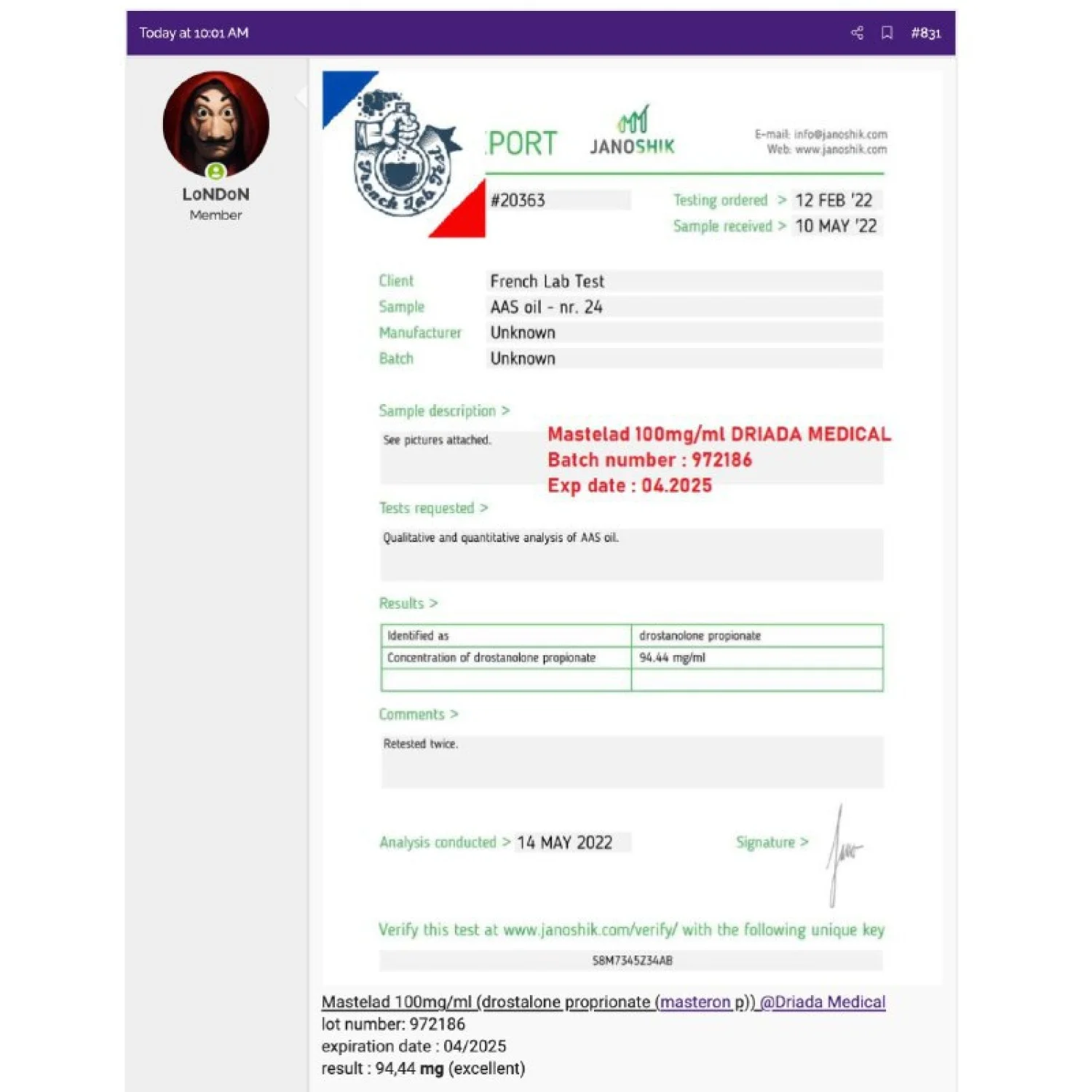Mastelad 100 mg/ml (Drostanolone Propionate) 10ml vial Mastelad 100 mg/ml (Drostanolone Propionate) 10ml vial