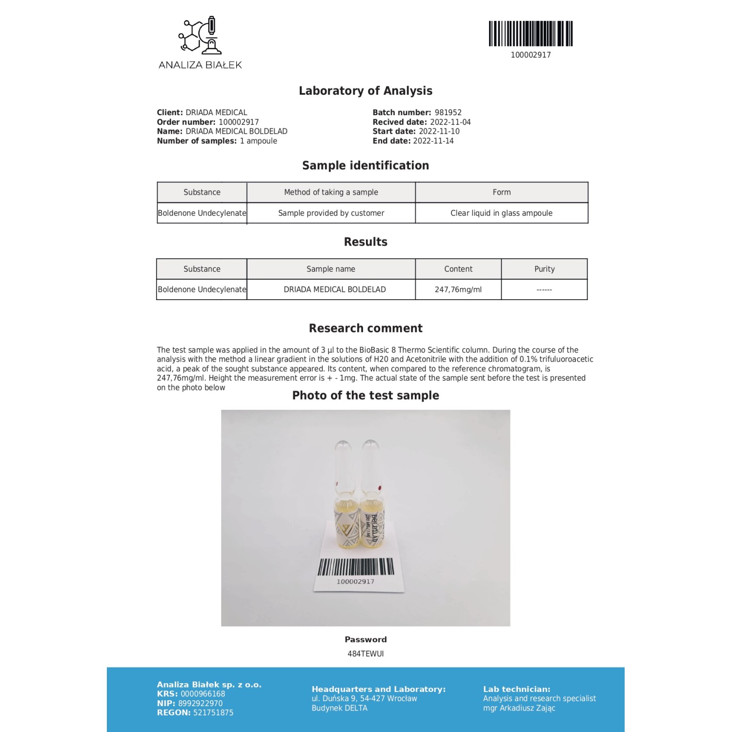 Boldelad 250 mg/ml (Boldenone Undecylenate) 10ml vial