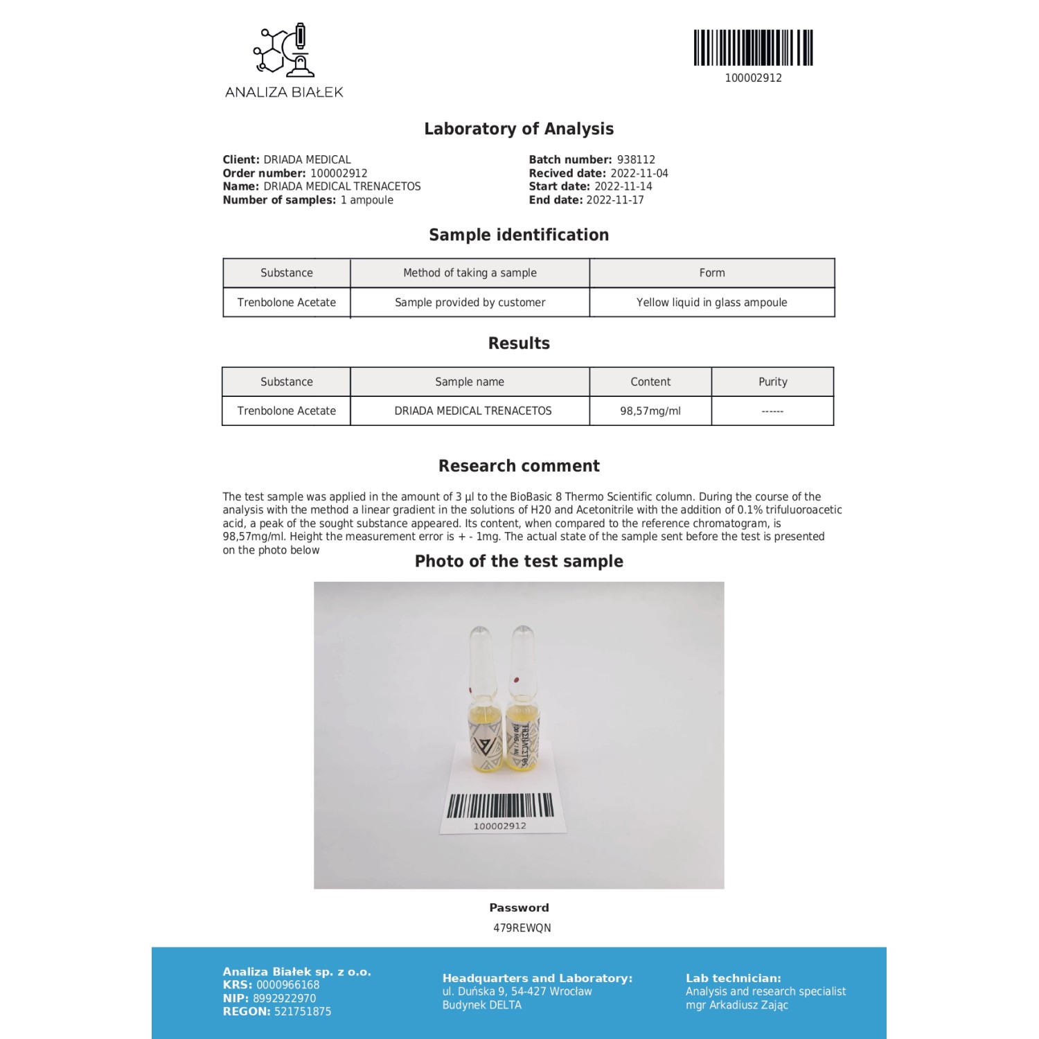 Trenacetos 100 mg/ml (Trenbolone Acetate) 10ml vial