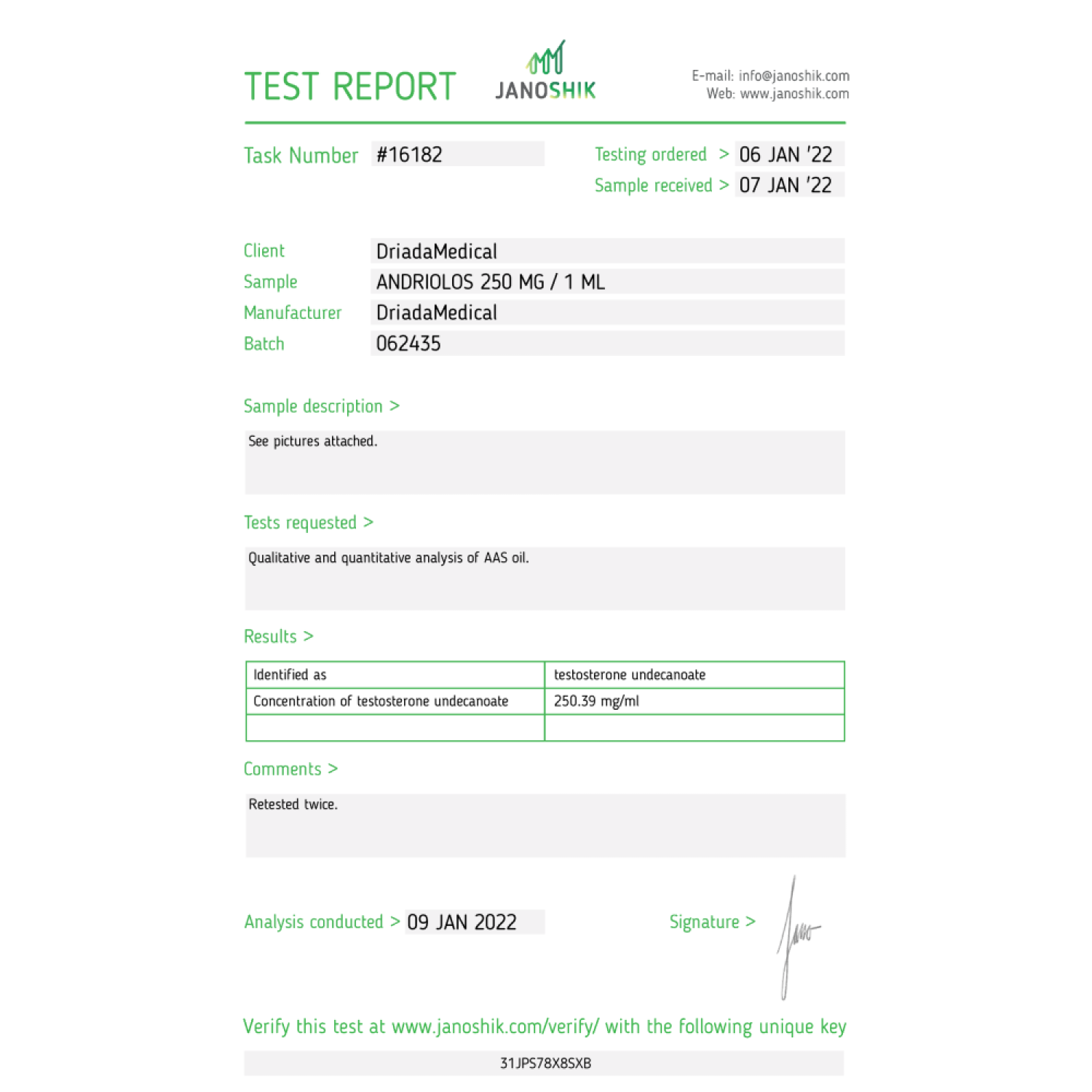 Andriolos 250 mg/ml (Testosterone Undecanoate) 10 ml vial
