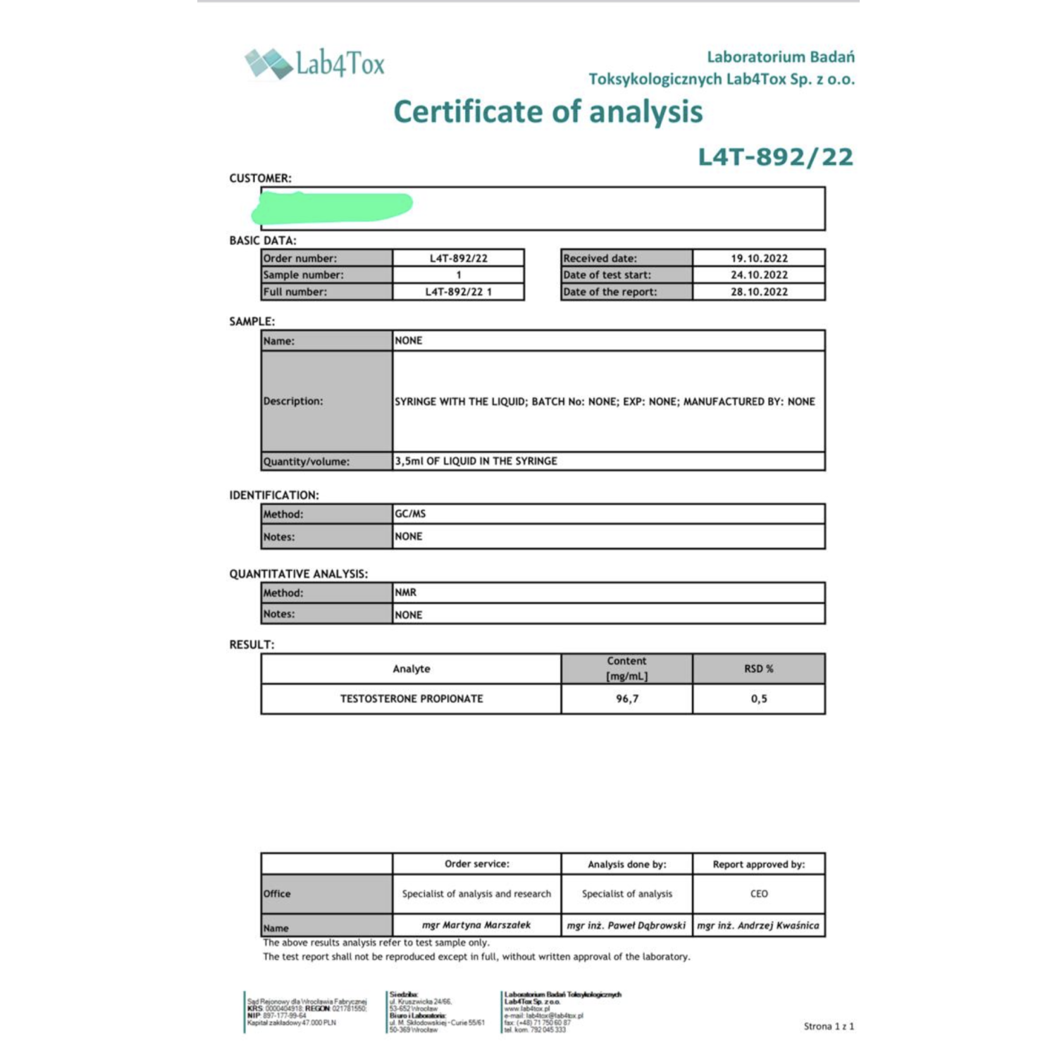 Propios 100 mg/ml (Testosterone Propionate)