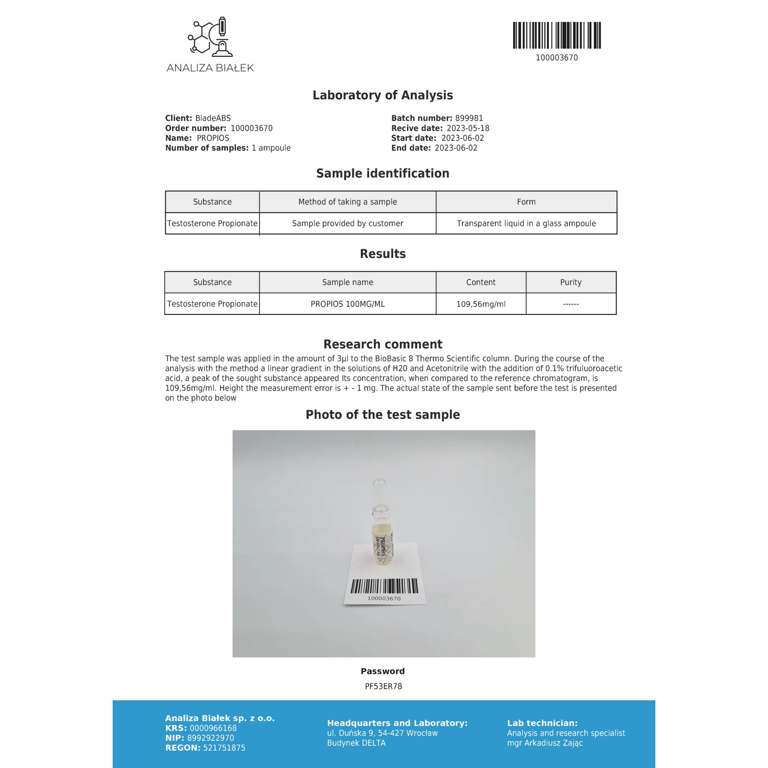 Propios 100 mg/ml (Testosterone Propionate)
