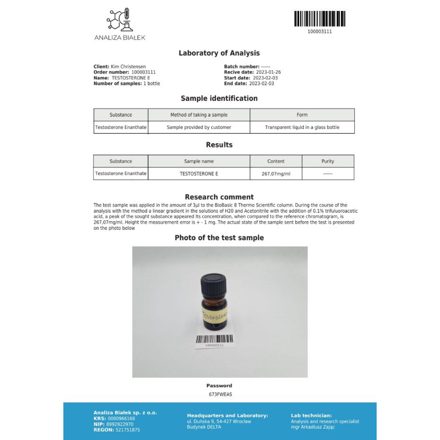 Testos 250 mg/ml (Testosterone Enanthate) 10ml vial