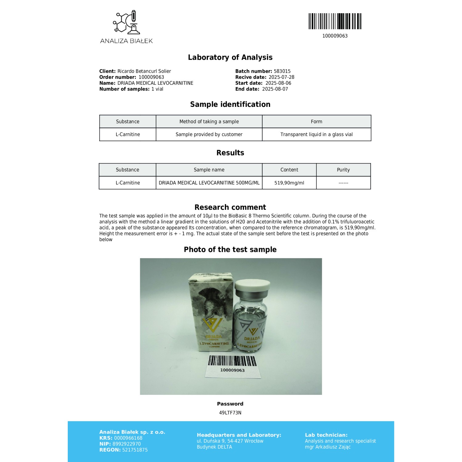 Levocarnitine 500 mg/ml (L-carnitine) 10ml vial Levocarnitine 500 mg/ml (L-carnitine) 10ml vial
